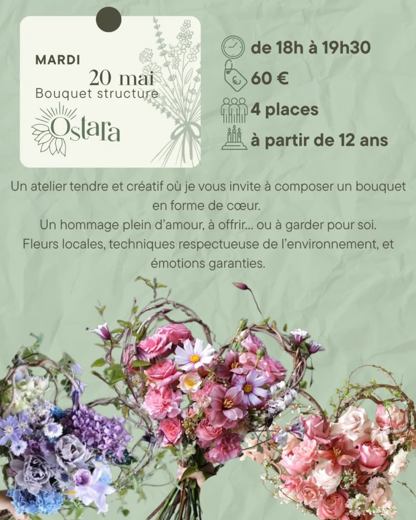 atelier floral : créer un bouquet avec une structure en forme de coeur